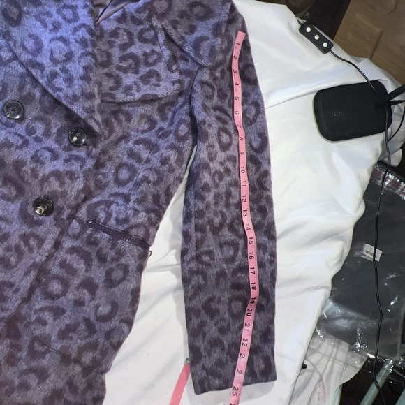 Kate Spade  Womens Sz 12 new York Purple Brushed Leopard Peacoat Coat Soft 226 - Picture 12 of 13